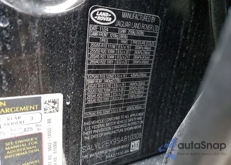 2025 Land Rover Range Rover Velar Dynamic Se from USA, damaged, VIN SALYL2EX9SA810308